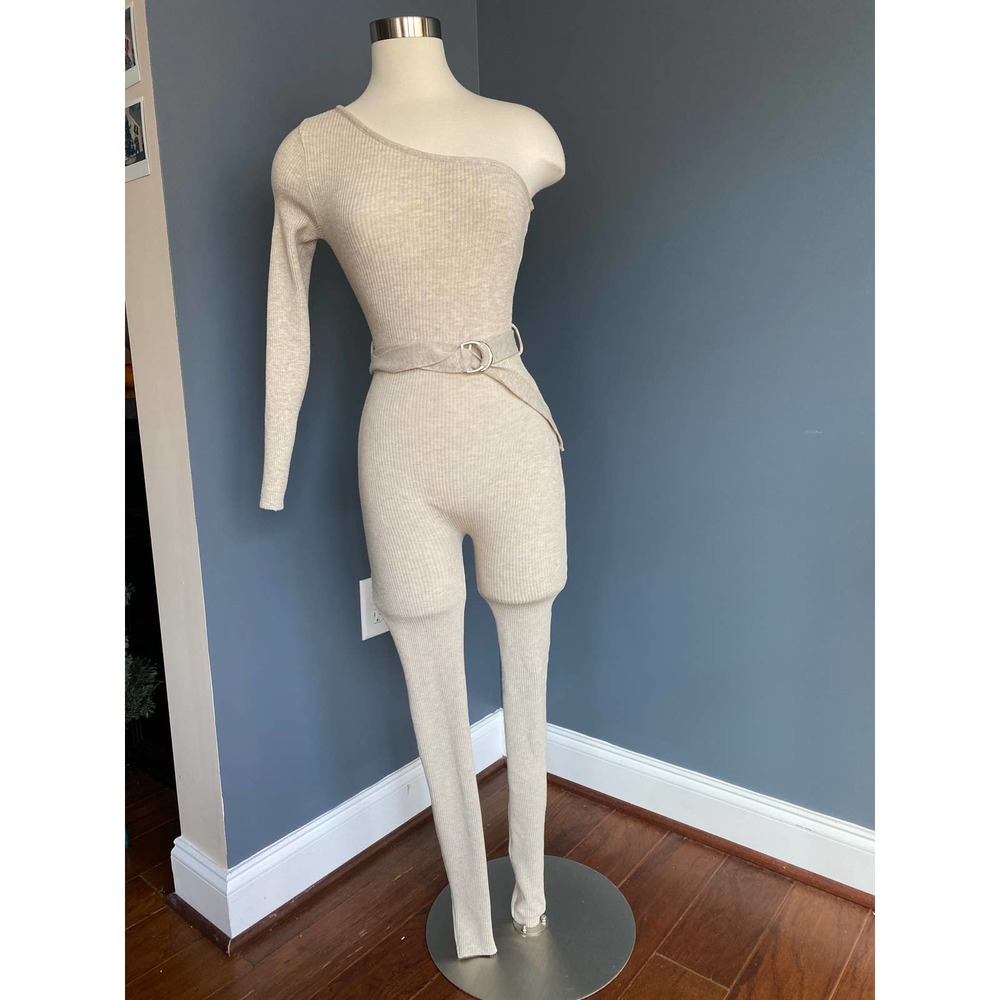 My Outfit Online oatmeal ribbed one piece jumpsuit, size small